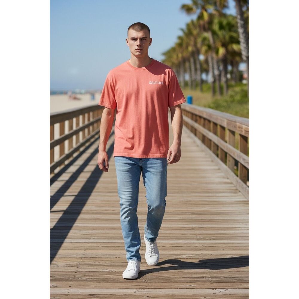 Salt Life Coral Pink Crab Graphic T-Shirt Size Large Beach Fishing Surf Tee